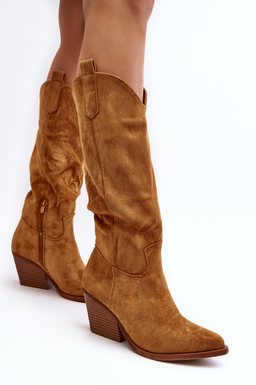 Damskie Kozaki Kowbojki Na Obcasie Przed Kolano Camel Oppore