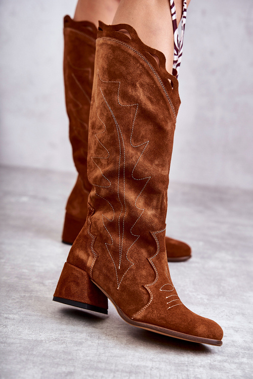 Zamszowe Kozaki Do Kolana Brązowe Andreia