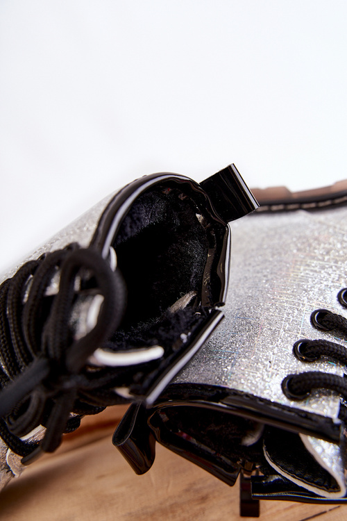 Dziecięce Botki Ocieplane Z Suwakiem Lakierowane Srebrne Goopy