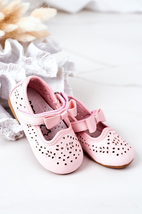 Dziecięce Skórzane Baleriny Na Rzep Różowe Mireia