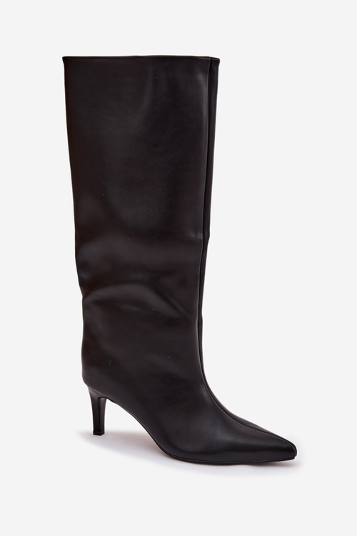 Kozaki Damskie Wsuwane Na Szpilce Z Przeszyciem Czarne Olyvia