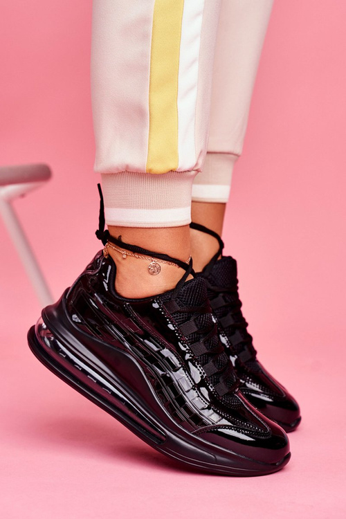 Sportowe Damskie Buty Sneakersy Lakierowane Czarne Meff