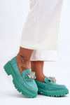 Damskie Mokasyny Z Ozdobnymi Kryształami Zielone Avril