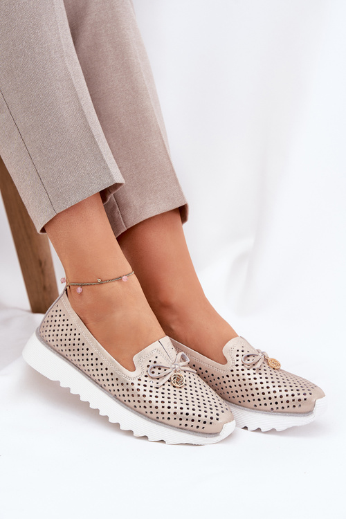 Skórzane Ażurowe Półbuty Damskie Z Naturalnej Skóry D&A LR51-631 Złote