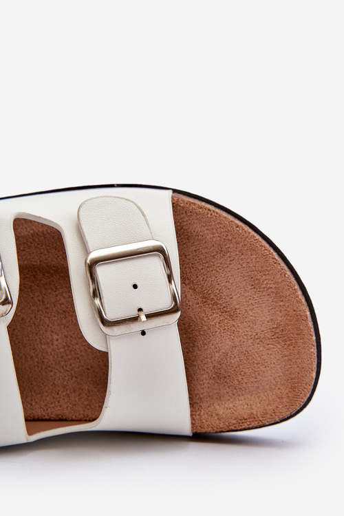 Klapki Damskie Z Klamrami Białe Oliena