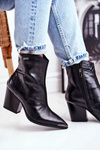 Botki Damskie Na Słupku Skórzane Big Star Czarne GG274919