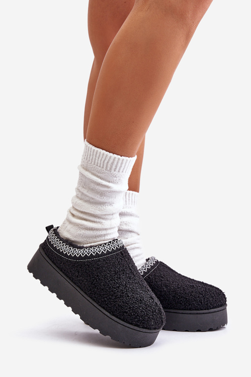 Śniegowce Damskie Na Platformie Z Haftem Czarne Tirissa