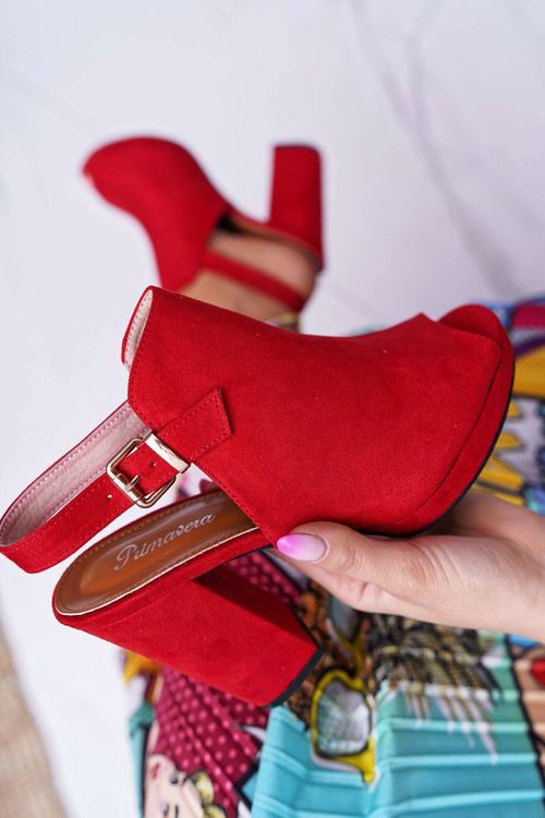 Sandały Damskie Na Słupku Z Cholewką Odkryte Palce Czerwone Montree