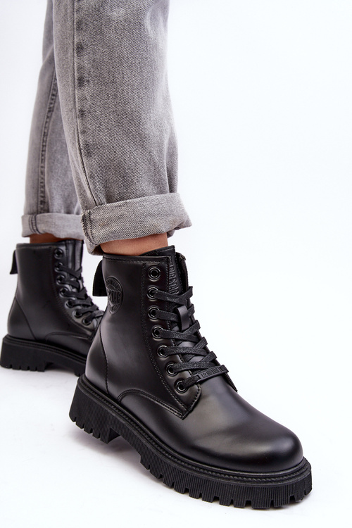 Botki Skórzane Sznurowane Czarne Big Star MM274375