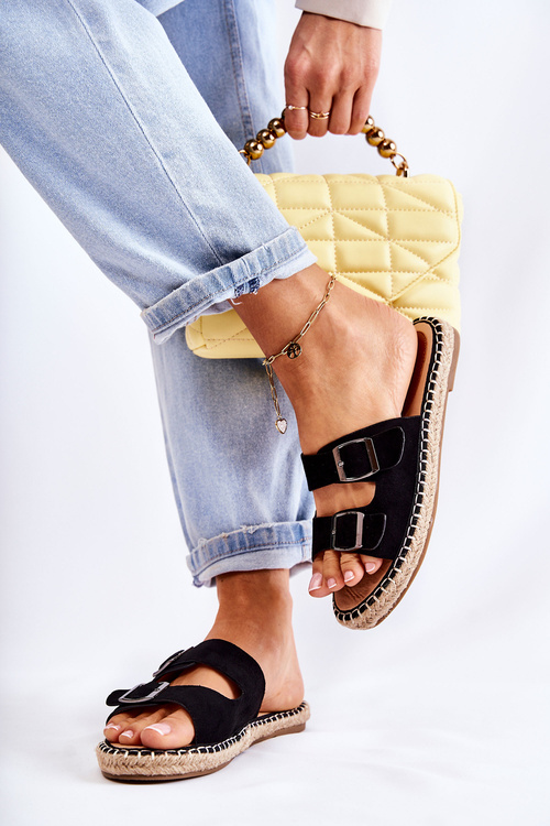 Klasyczne Zamszowe Klapki Damskie Czarne Casilda