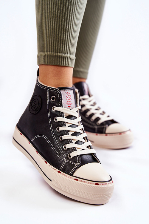 Damskie Wysokie Ocieplane Trampki Cross Jeans KK2R4042C Czarne