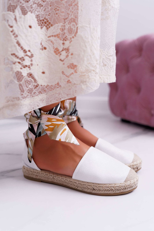 Espadryle Damskie Wiązane Wstążką Białe Mila