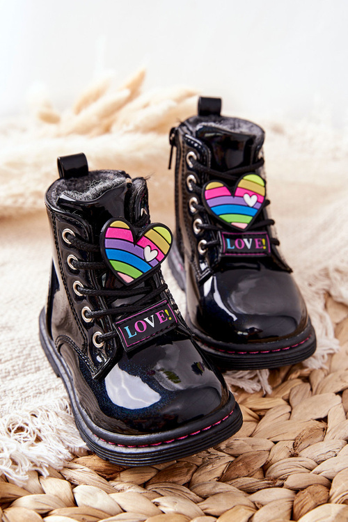 Lakierowane Botki Ocieplane Wełną Czarne Anlon