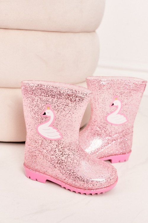 Dziecięce Brokatowe Kalosze Z Łabędziem Różowe