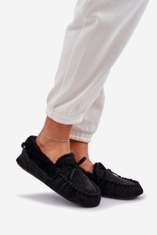Mokasyny Kapcie Damskie Z Futerkiem Czarne Kleogoria