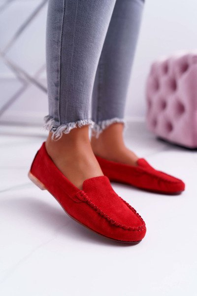 Mokasyny Damskie Sergio Leone Zamszowe Czerwone Winted