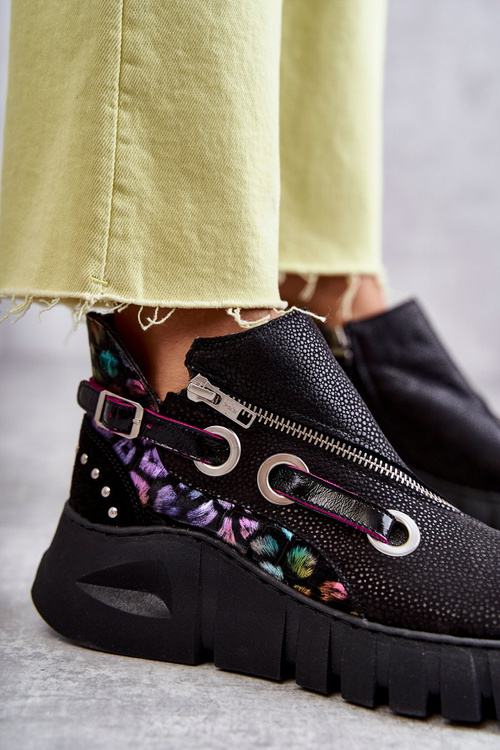 Skórzane Botki Maciejka Z Cętkami 05660-20 Czarne