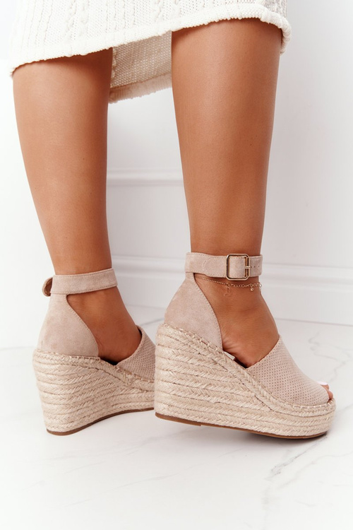 Sandały Na Koturnie Z Plecionką Beżowe Makenna