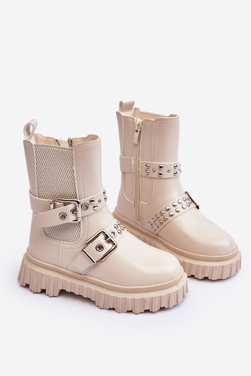 Botki Sztyblety Na Suwak Dziewczęce Beżowe Adeneia