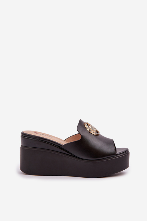Klapki Na Platformie I Koturnie Z Ozdobą Czarne Nanessia