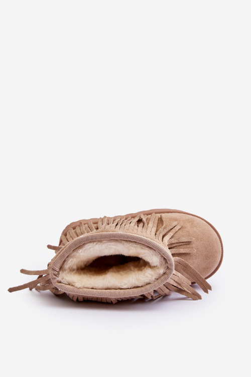 Ocieplane Botki Śniegowce Dziecięce Z Ozdobnymi Frędzlami Beżowe Nimia