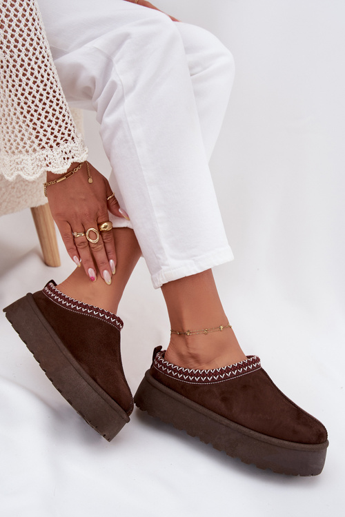 Niskie Śniegowce Damskie Z Haftem Na Platformie Czekoladowe Narirya