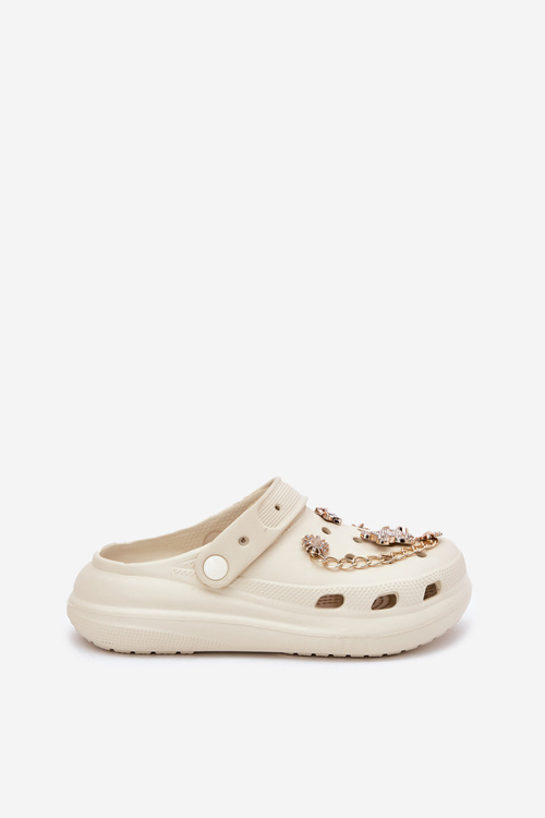 Piankowe Klapki Damskie Z Przypinkami Beżowe Linaviela