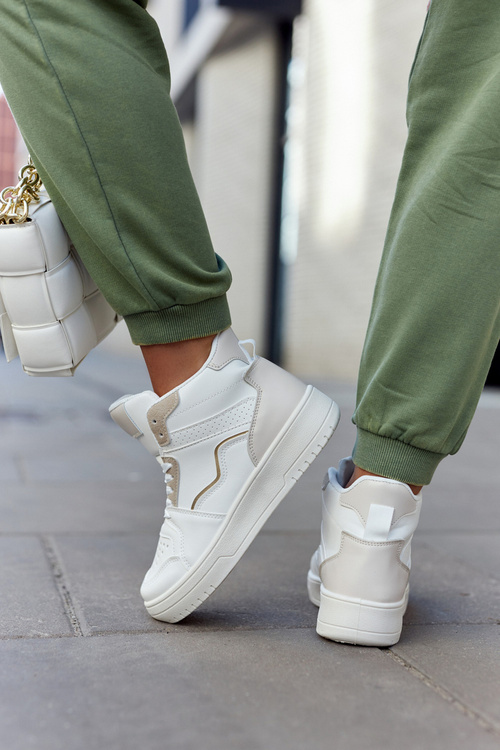 Wysokie Damskie Buty Sportowe Biało-Beżowe Megithoe