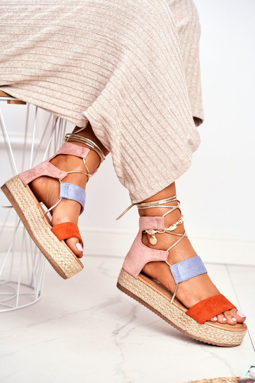 Espadryle Damskie Na Platformie Wiązane Pomarańczowe Fuerta