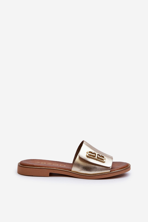 Zazoo 40384 Eleganckie Skórzane Klapki Damskie Złote