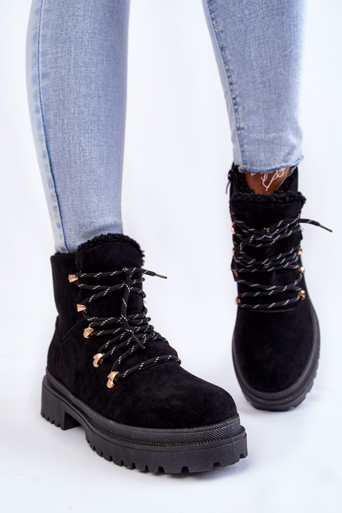 Damskie Zamszowe Botki Trapery Czarne Bellita