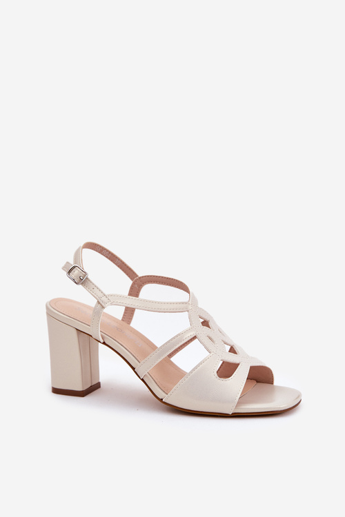 Damskie Sandały Na Obcasie Słupku Sergio Leone SK884 Perłowe