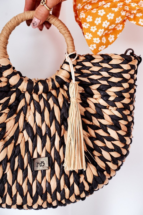 Pleciona Torebka Koszyczek NOBO XK0490 Beżowo-Czarna