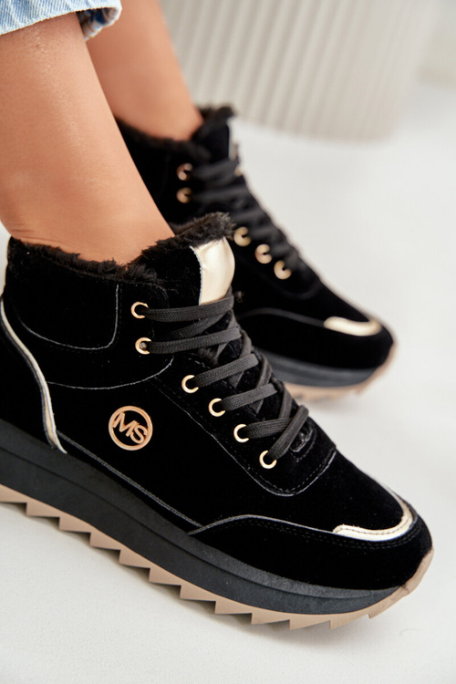 Botki Buty Sportowe Damskie Ocieplane Na Platformie Czarne Ariatte