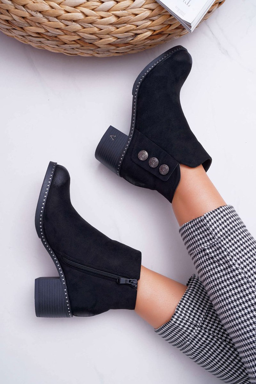 Botki Damskie Płaski Obcas Czarne Tristram