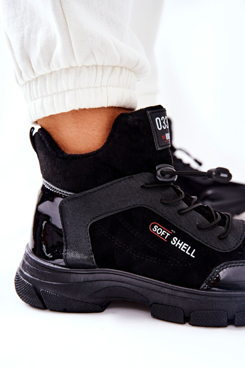 Wysokie Skórzane Ocieplane Buty Sportowe Czarne Merit