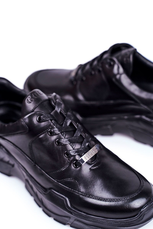 Obuwie Sportowe Męskie Skórzane Czarne GG1N3014