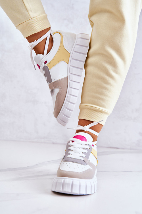 Damskie Skórzane Buty Sportowe Biało-Beżowe Florentine