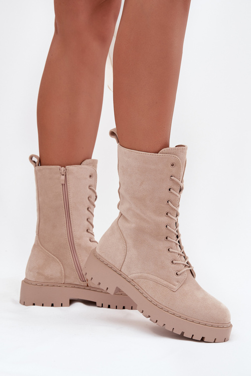 Botki Workery Damskie Ocieplane Beżowe Marvielle