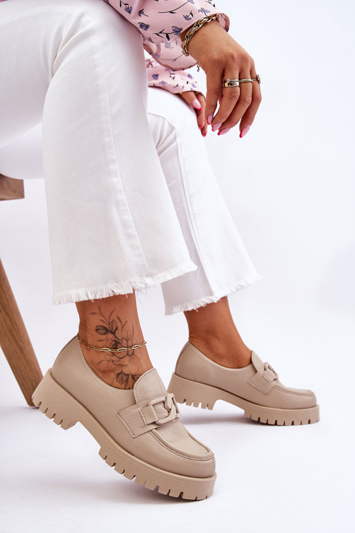 Modne Skórzane Półbuty Loafery Beżowe Lemar Rayhan