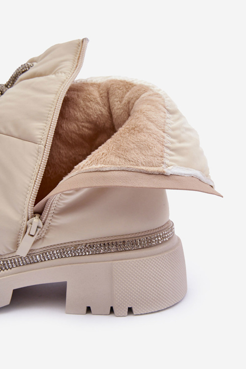 Zdobione Śniegowce Na Płaskim Obcasie Jasnobeżowe Plotia