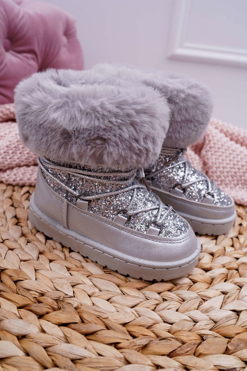 Dziecięce Ocieplane Botki Śniegowce Z Futerkiem Srebrne Nicola