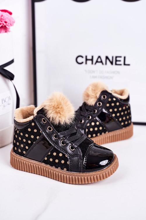 Dziecięce Ocieplane Botki Trampki W Groszki Czarne Anastasia