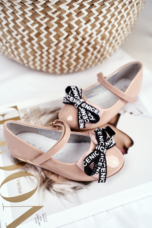 Dziecięce Beżowe Balerinki na Rzep Barski Mindi