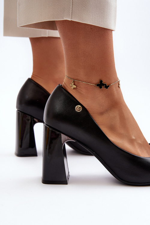 Czółenka Na Słupku Z Kokardą Czarne Ariemessa