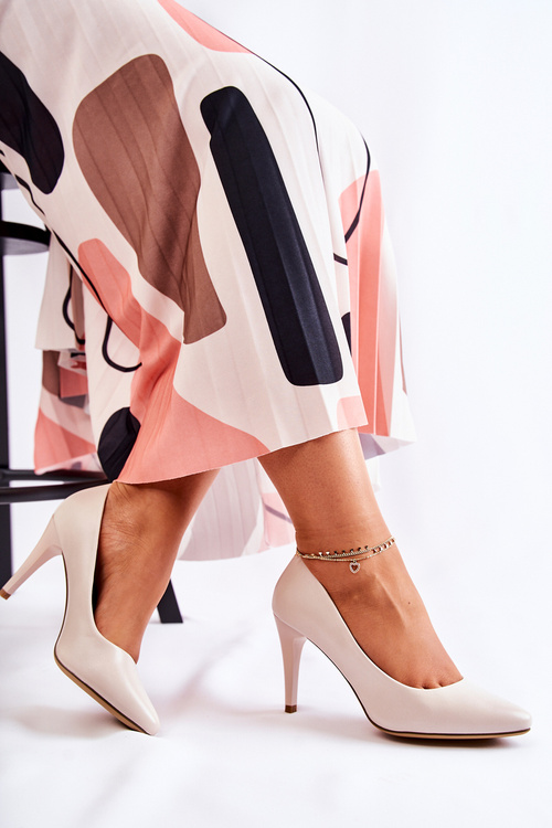 Klasyczne Skórzane Szpilki Jasnoszare Magically