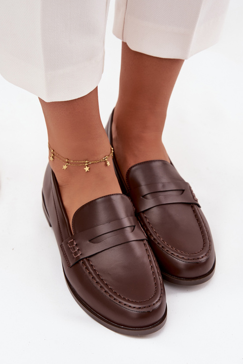 Mokasyny Loafersy Damskie Z Eko Skóry Czekoladowe Bessina