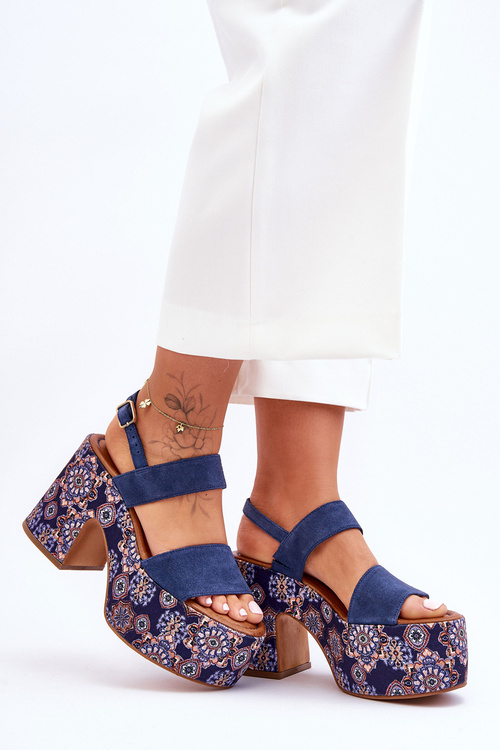 Skórzane Sandały Na Obcasie Maciejka 06089-17 Granatowe