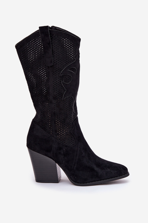 Ażurowe Kozaki Kowbojki Na Słupku S.Barski HY51-606 Czarne