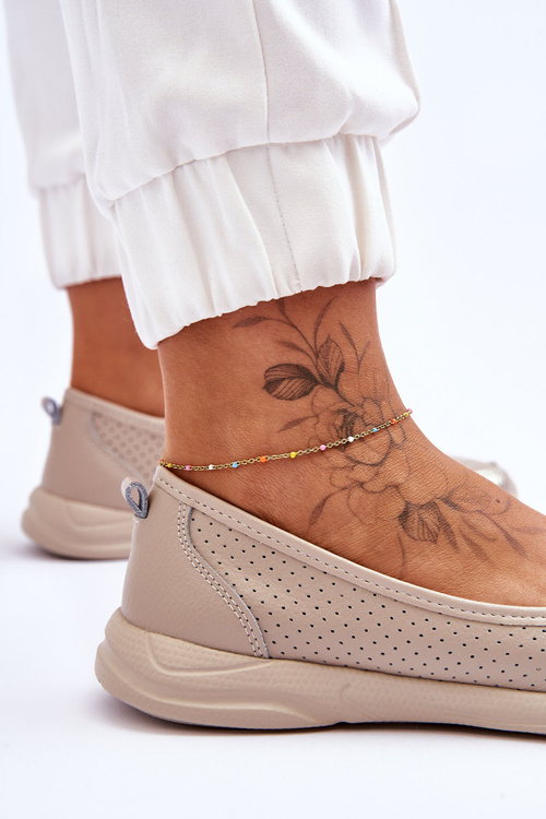 Skórzane Damskie Ażurowe Baleriny Beżowe Lucy